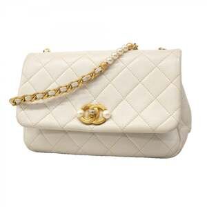 Chanel Matelasse Shoulder Bag, Chain Leather, White, Women's
